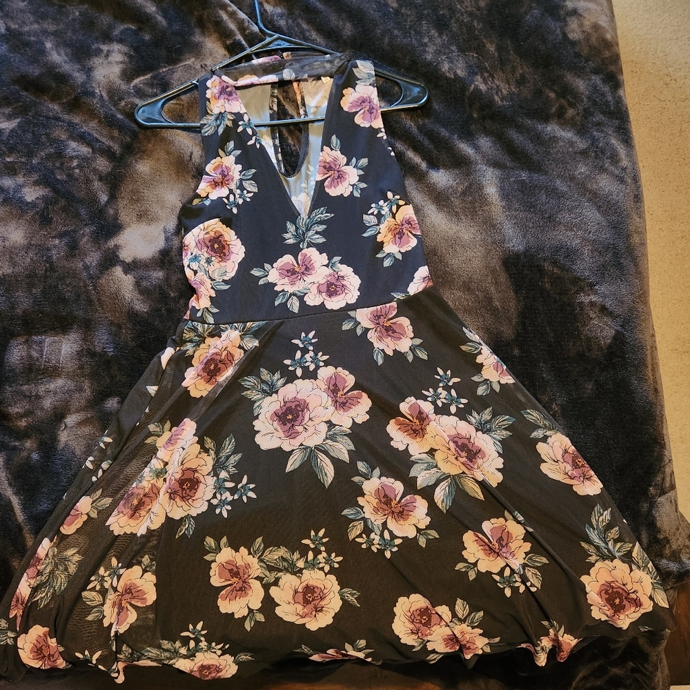 Charlotte Russe Black Dress with Blush Floral Print